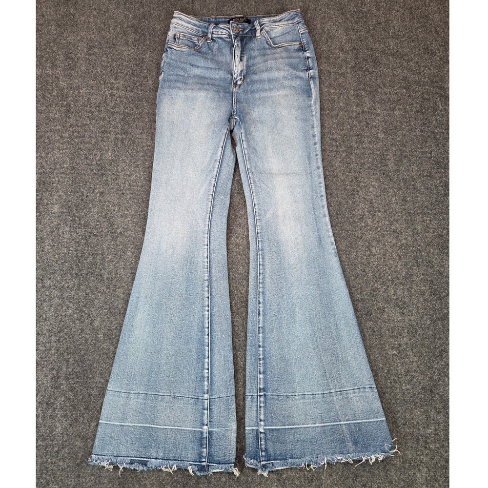 Judy Blue Flare Jeans Womens 9/29 Light Wash Raw Hem High Rise Bell Bottom